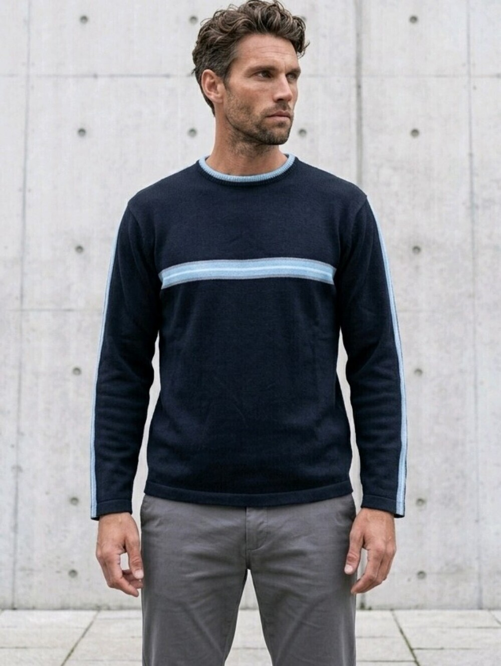 NWT Solo Semore Knit Blue Striped Crew Neck Sweater Sz XL